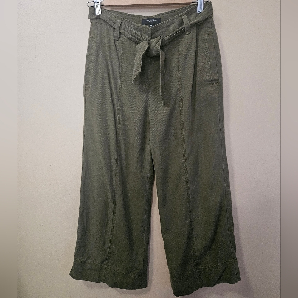 Ann Taylor Petite Women's Size 2P Canvas Cropped Pants Paperbag Shaded Palm